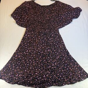 Free People Womens Florence Black Floral Smoked Lace-Up Back‎ Mini Dress Small